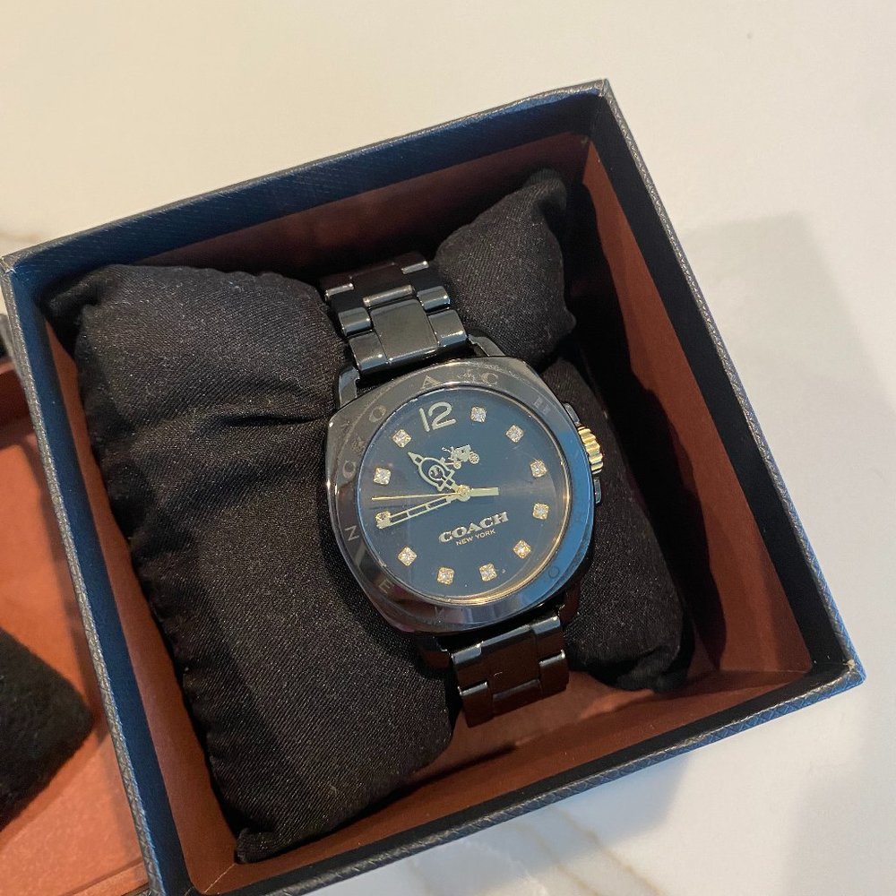 Womens Black Coach Watch w/ Diamonds